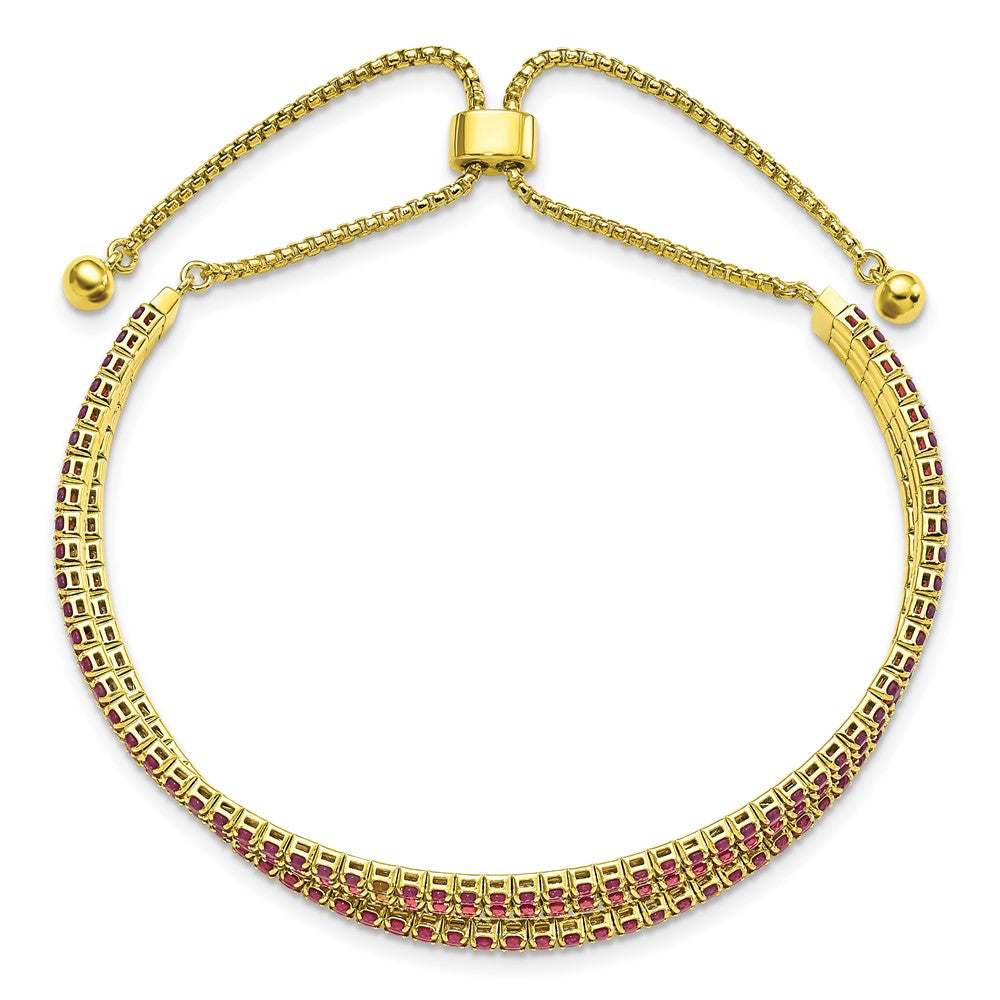 Sterling Silver Ss Gold Tone June Iridescent Pink Triple Cz Adjustable Bracelet