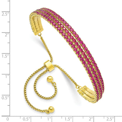 Sterling Silver Ss Gold Tone June Iridescent Pink Triple Cz Adjustable Bracelet