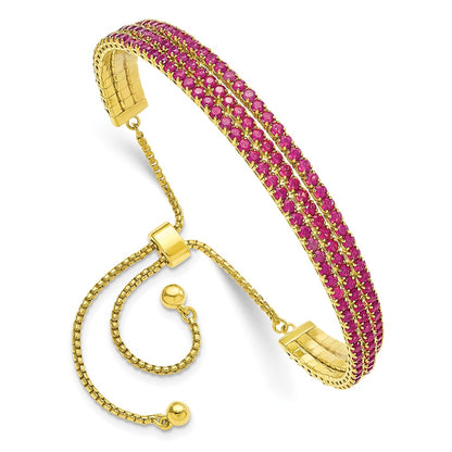 Sterling Silver Ss Gold Tone June Iridescent Pink Triple Cz Adjustable Bracelet