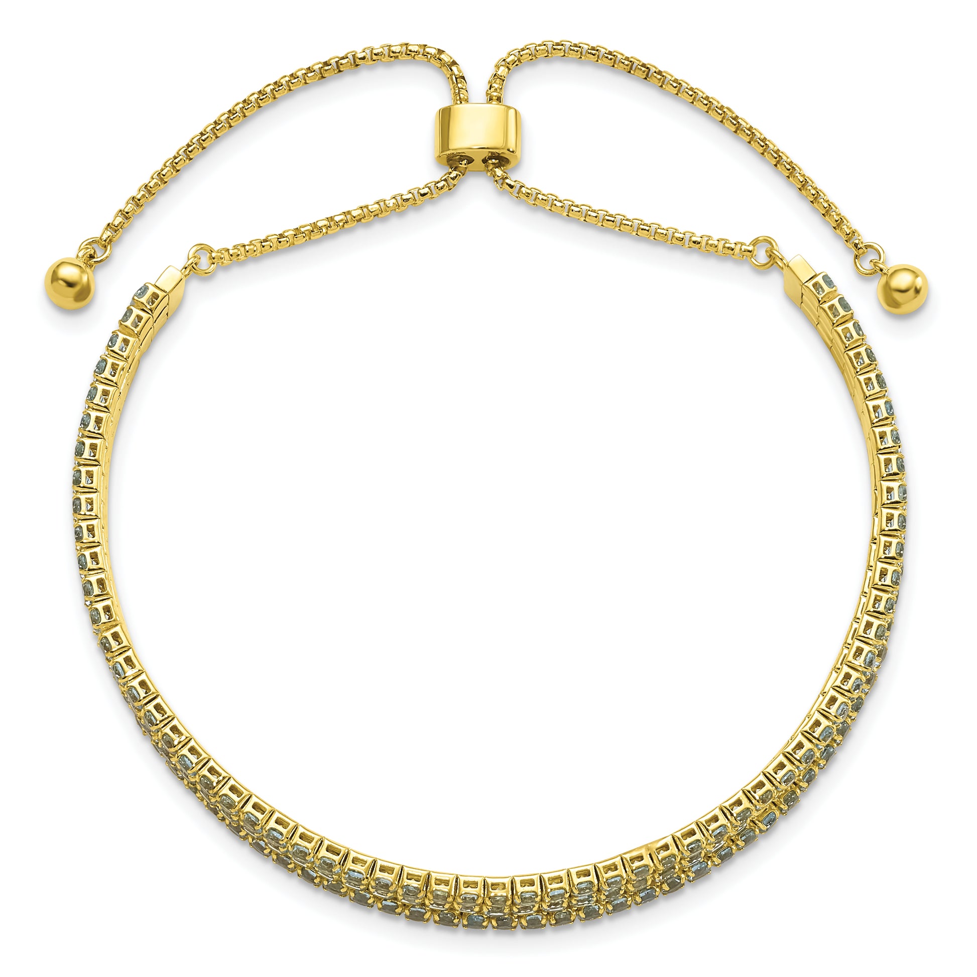 Sterling Silver Ss Gold Tone March Light Blue Triple Cz Adjustable Bracelet