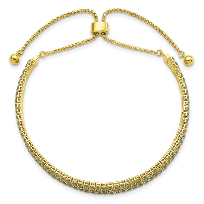 Sterling Silver Ss Gold Tone March Light Blue Triple Cz Adjustable Bracelet