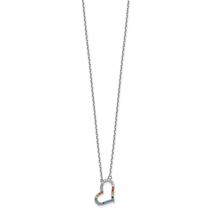 Sterling Silver Prizma Rhodium-Plated 16 Inch Colorful Cz Heart Necklace With 2 Extender