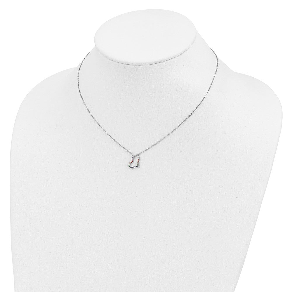Sterling Silver Prizma Rhodium-Plated 16 Inch Colorful Cz Heart Necklace With 2 Extender
