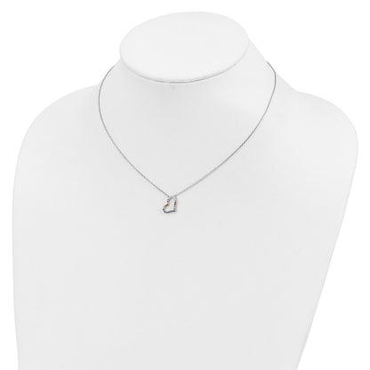 Sterling Silver Prizma Rhodium-Plated 16 Inch Colorful Cz Heart Necklace With 2 Extender