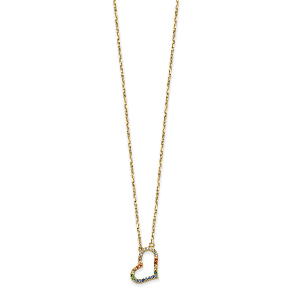 Sterling Silver Prizma Gold-Tone 14K Flash Gold-Plated 16 Inch Colorful Cz Heart Necklace With 2 Extender
