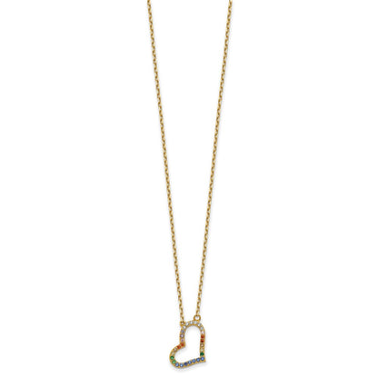 Sterling Silver Prizma Gold-Tone 14K Flash Gold-Plated 16 Inch Colorful Cz Heart Necklace With 2 Extender