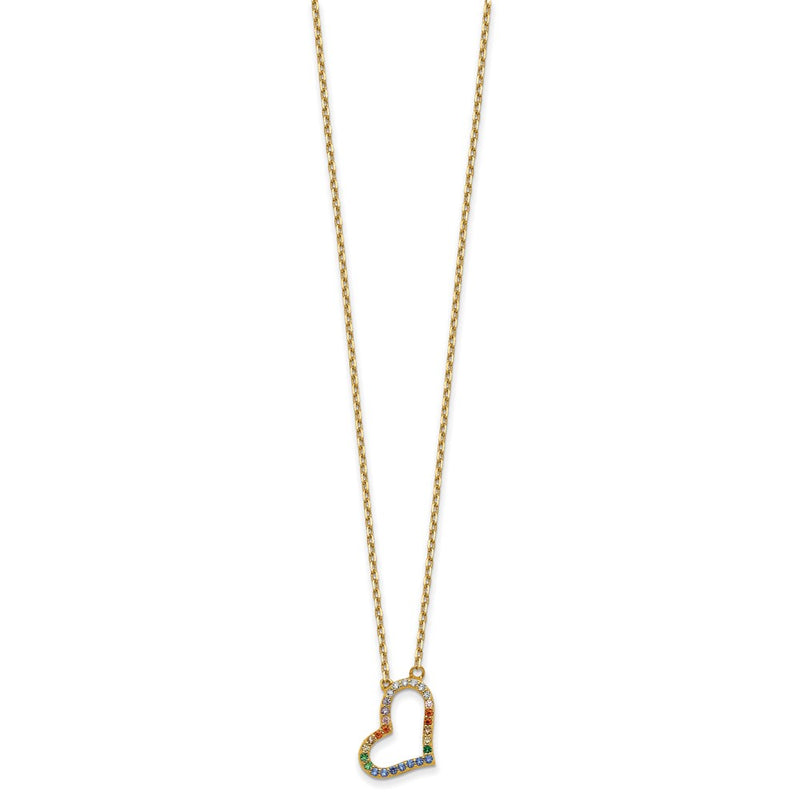 Sterling Silver Prizma Gold-Tone 14K Flash Gold-Plated 16 Inch Colorful Cz Heart Necklace With 2 Extender