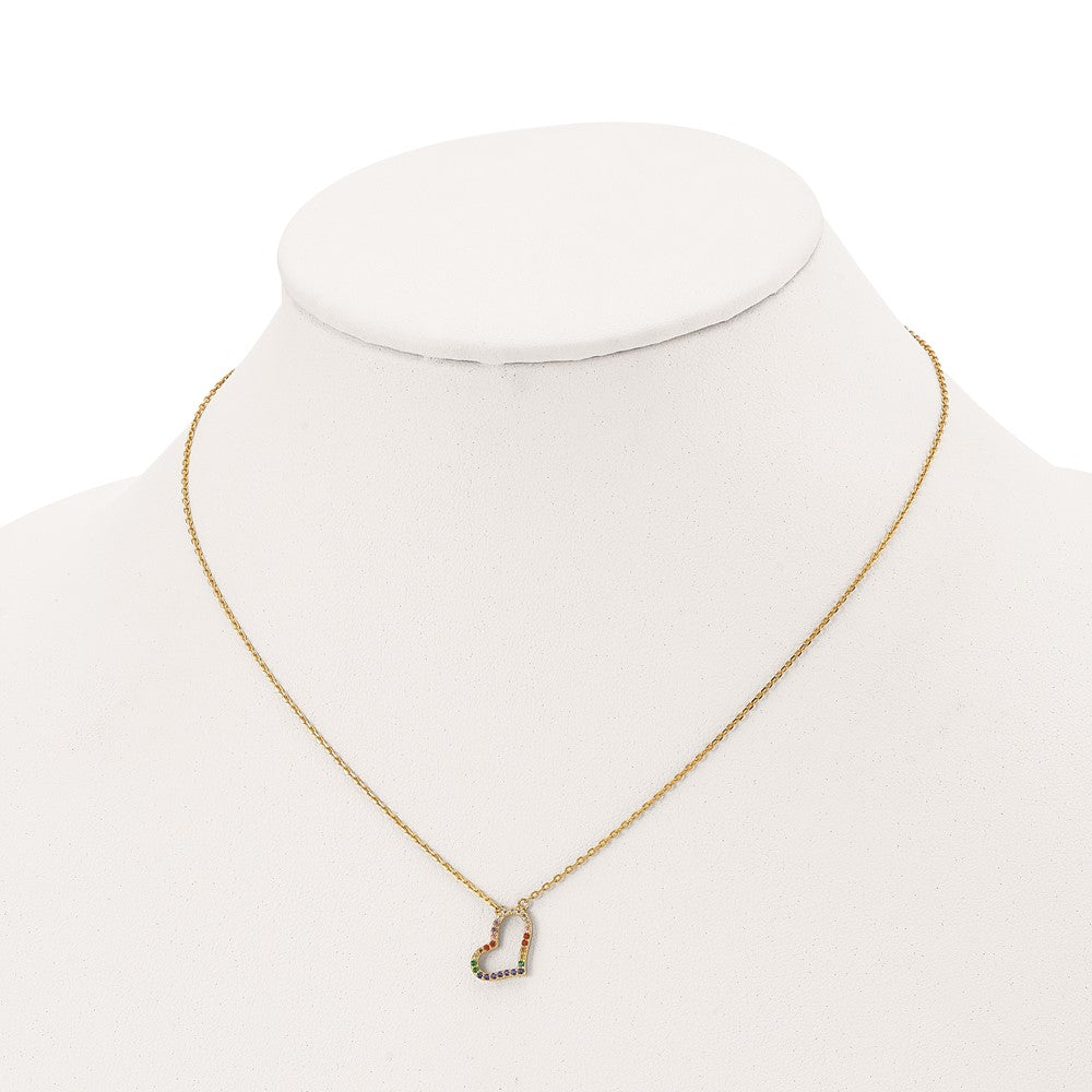 Sterling Silver Prizma Gold-Tone 14K Flash Gold-Plated 16 Inch Colorful Cz Heart Necklace With 2 Extender