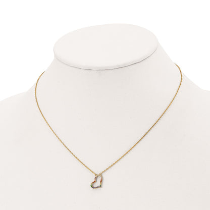Sterling Silver Prizma Gold-Tone 14K Flash Gold-Plated 16 Inch Colorful Cz Heart Necklace With 2 Extender