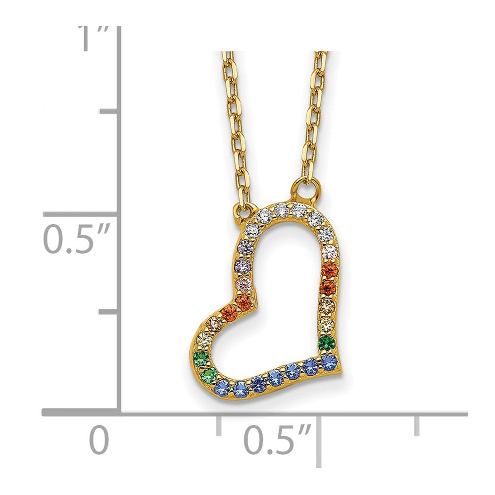Sterling Silver Prizma Gold-Tone 14K Flash Gold-Plated 16 Inch Colorful Cz Heart Necklace With 2 Extender
