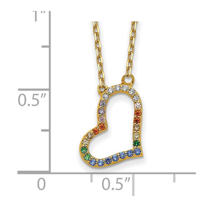 Sterling Silver Prizma Gold-Tone 14K Flash Gold-Plated 16 Inch Colorful Cz Heart Necklace With 2 Extender