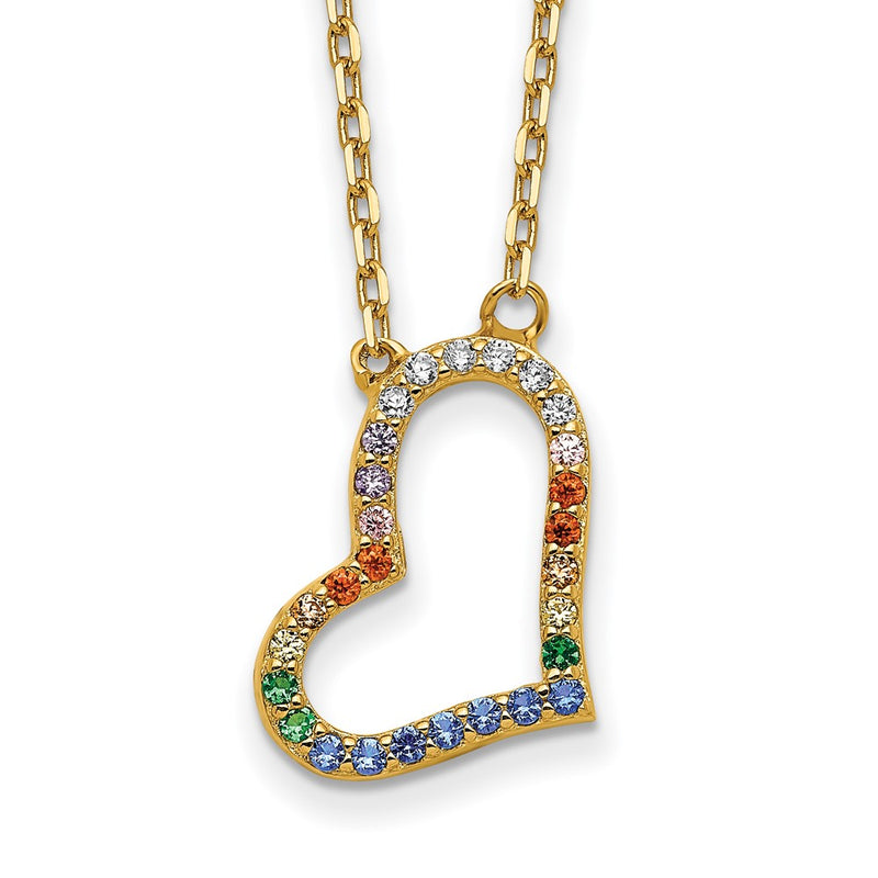 Sterling Silver Prizma Gold-Tone 14K Flash Gold-Plated 16 Inch Colorful Cz Heart Necklace With 2 Extender