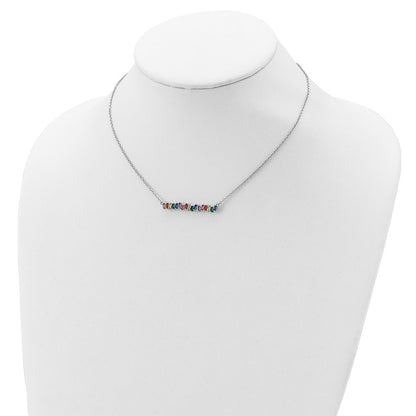Sterling Silver Prizma Rhodium-Plated 16 Inch Colorful Cz Bar Necklace With 2 Extender