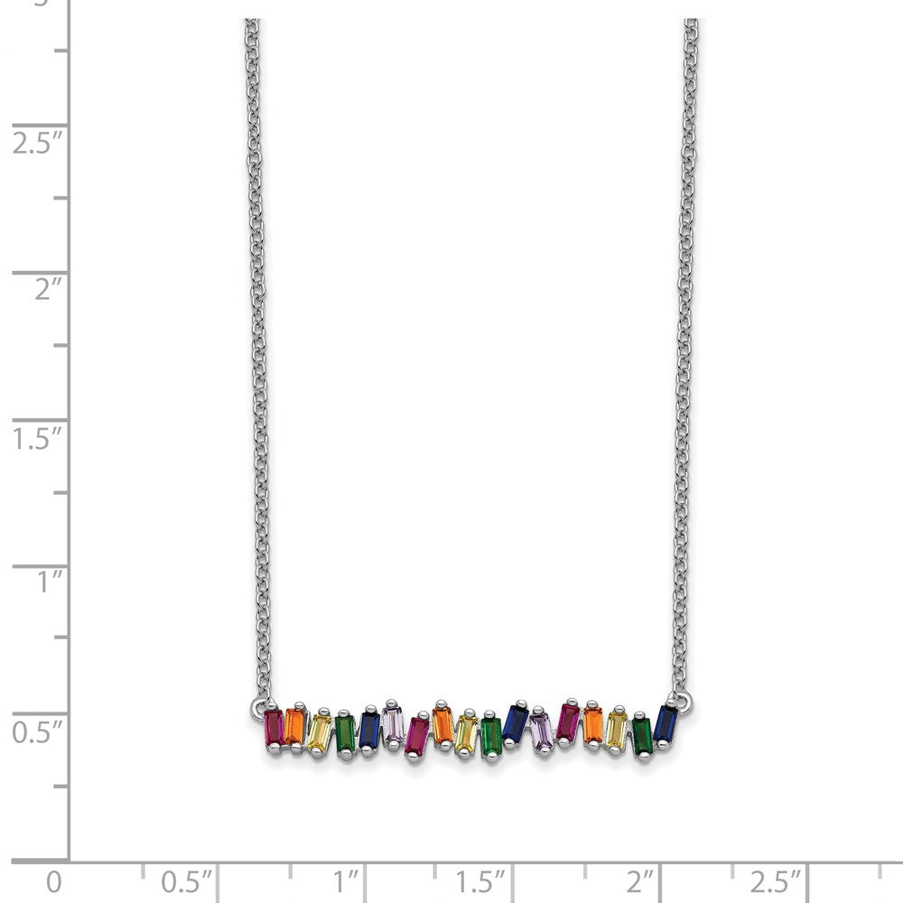 Sterling Silver Prizma Rhodium-Plated 16 Inch Colorful Cz Bar Necklace With 2 Extender