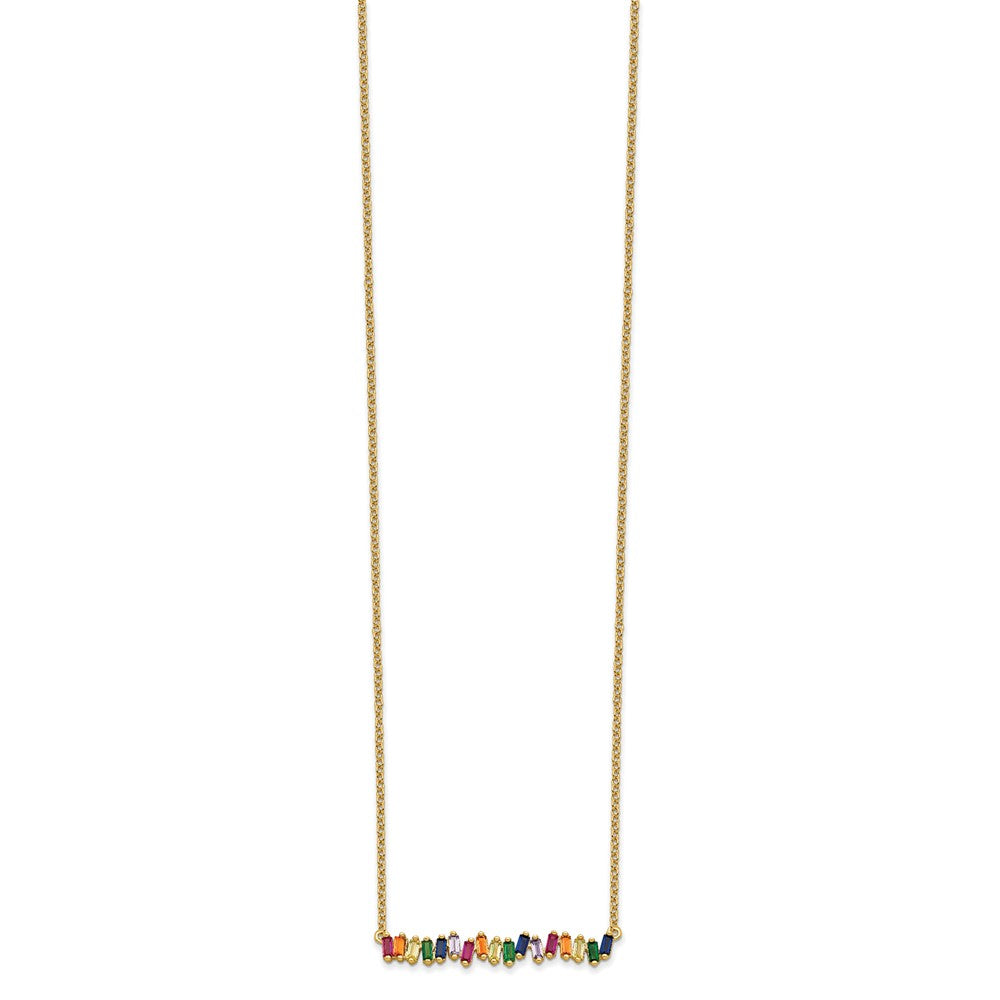 Sterling Silver Prizma Gold-Tone 14K Flash Gold-Plated 16 Inch Colorful Cz Bar Necklace With 2 Extender
