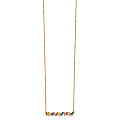 Sterling Silver Prizma Gold-Tone 14K Flash Gold-Plated 16 Inch Colorful Cz Bar Necklace With 2 Extender