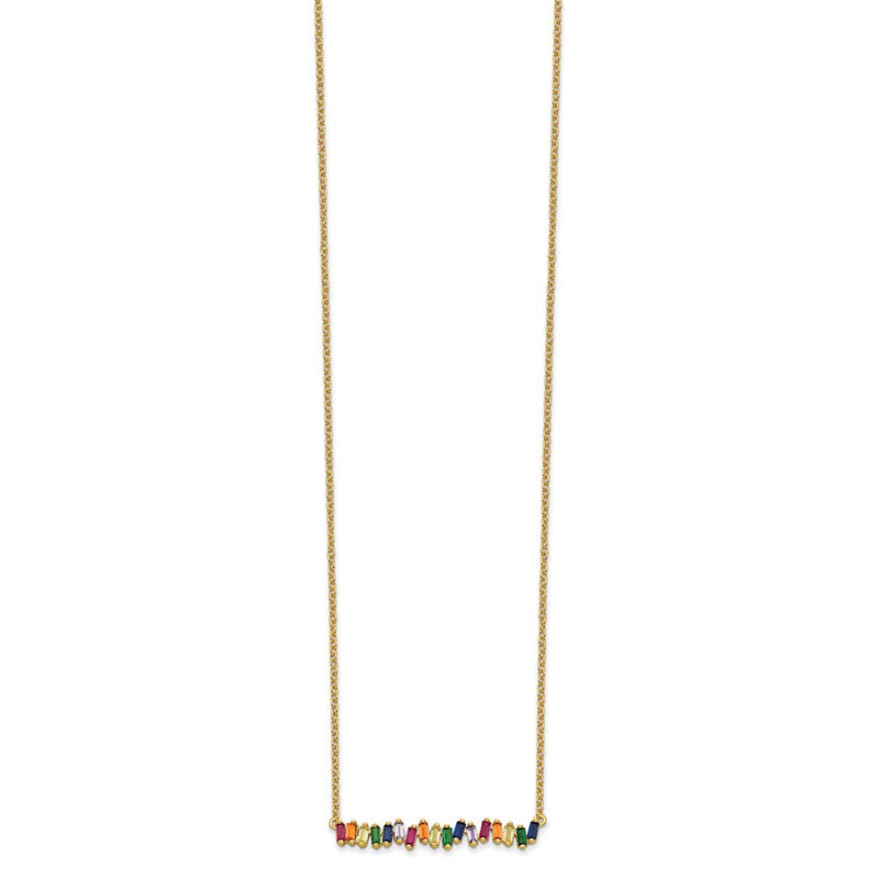 Sterling Silver Prizma Gold-Tone 14K Flash Gold-Plated 16 Inch Colorful Cz Bar Necklace With 2 Extender