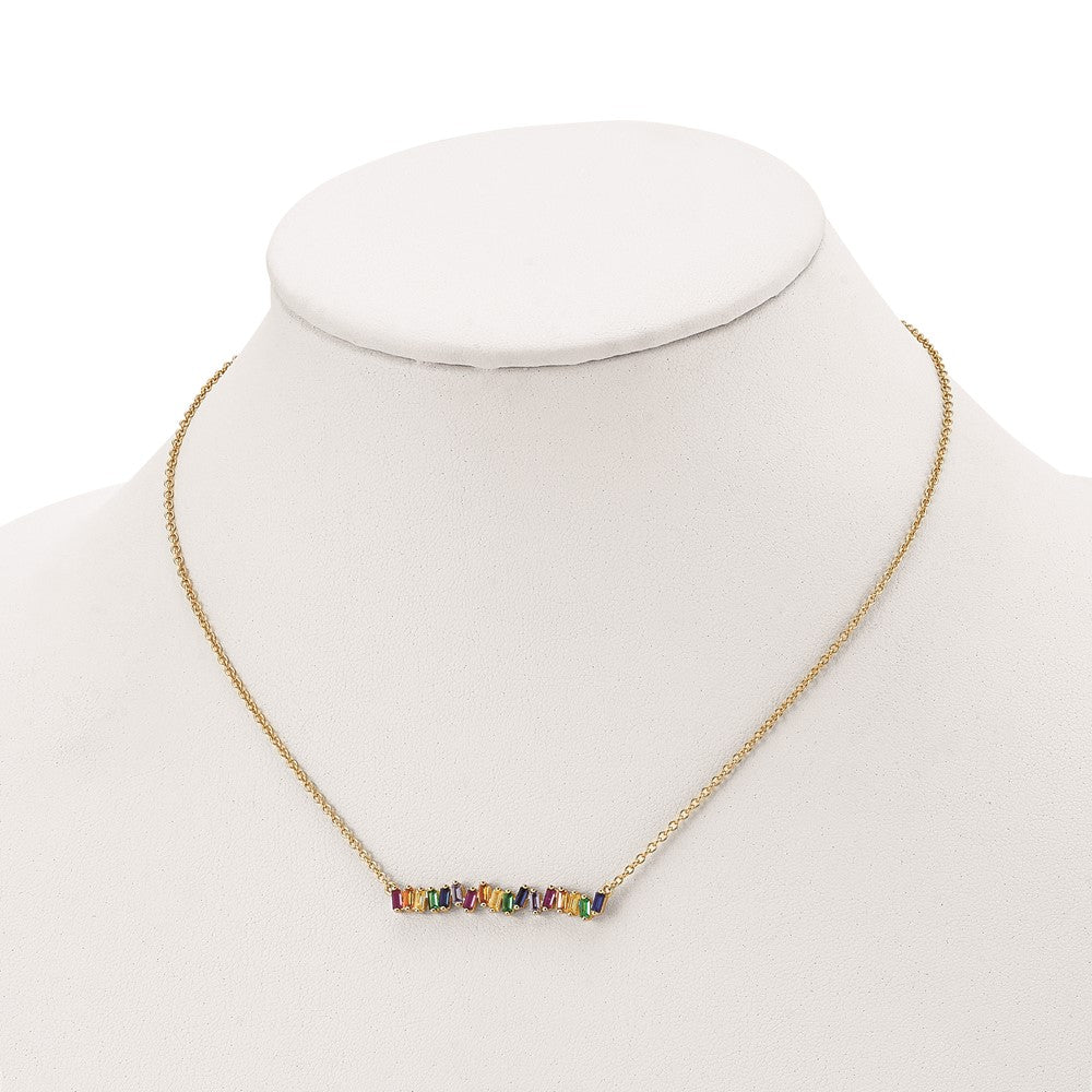 Sterling Silver Prizma Gold-Tone 14K Flash Gold-Plated 16 Inch Colorful Cz Bar Necklace With 2 Extender