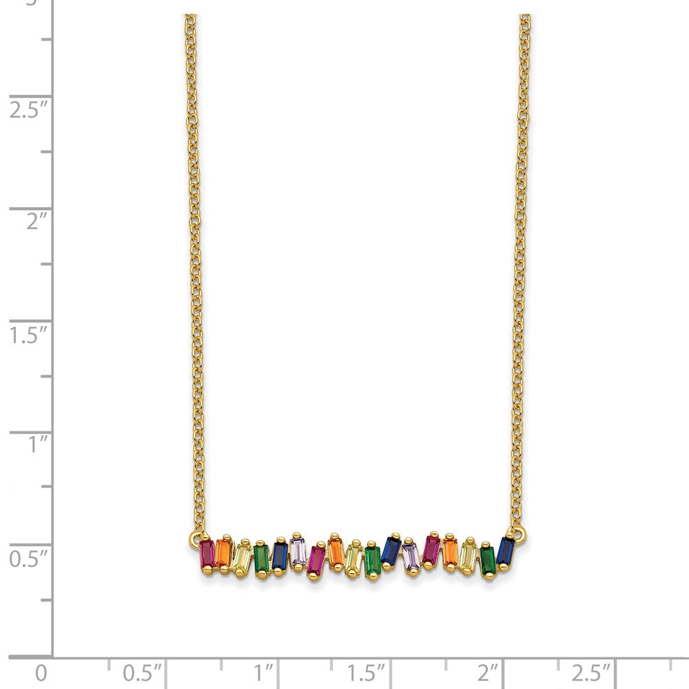 Sterling Silver Prizma Gold-Tone 14K Flash Gold-Plated 16 Inch Colorful Cz Bar Necklace With 2 Extender