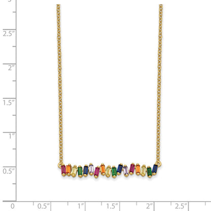 Sterling Silver Prizma Gold-Tone 14K Flash Gold-Plated 16 Inch Colorful Cz Bar Necklace With 2 Extender