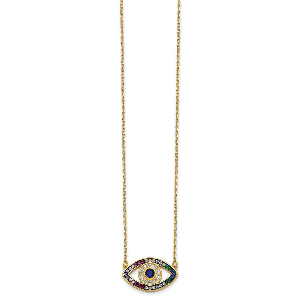 Sterling Silver Prizma Gold-Tone 14K Flash Gold-Plated 16 Inch Colorful Cz Evil Eye Necklace With 2 Extender
