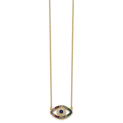 Sterling Silver Prizma Gold-Tone 14K Flash Gold-Plated 16 Inch Colorful Cz Evil Eye Necklace With 2 Extender