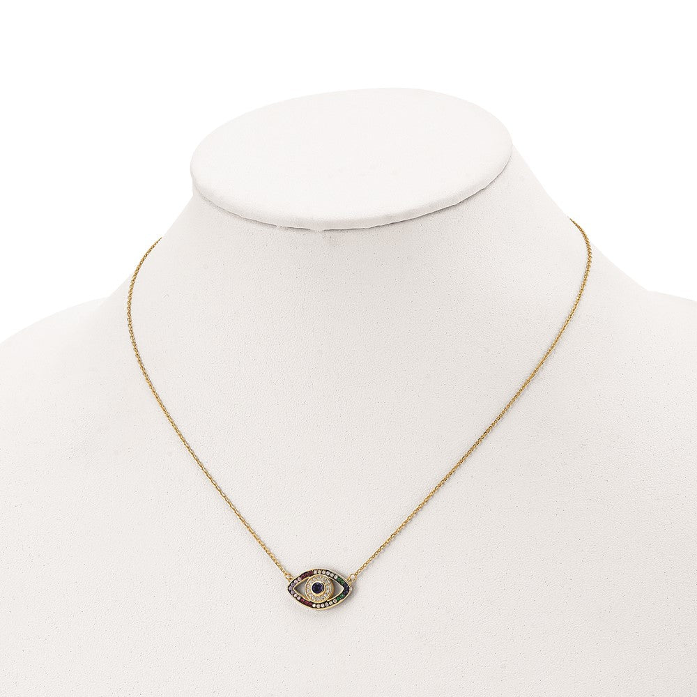 Sterling Silver Prizma Gold-Tone 14K Flash Gold-Plated 16 Inch Colorful Cz Evil Eye Necklace With 2 Extender