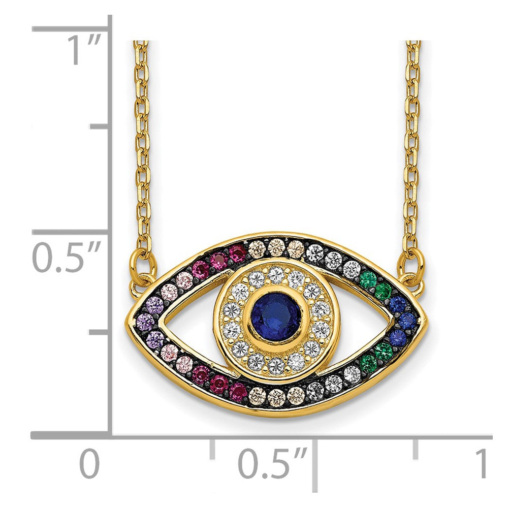 Sterling Silver Prizma Gold-Tone 14K Flash Gold-Plated 16 Inch Colorful Cz Evil Eye Necklace With 2 Extender
