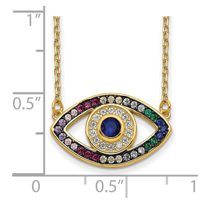 Sterling Silver Prizma Gold-Tone 14K Flash Gold-Plated 16 Inch Colorful Cz Evil Eye Necklace With 2 Extender