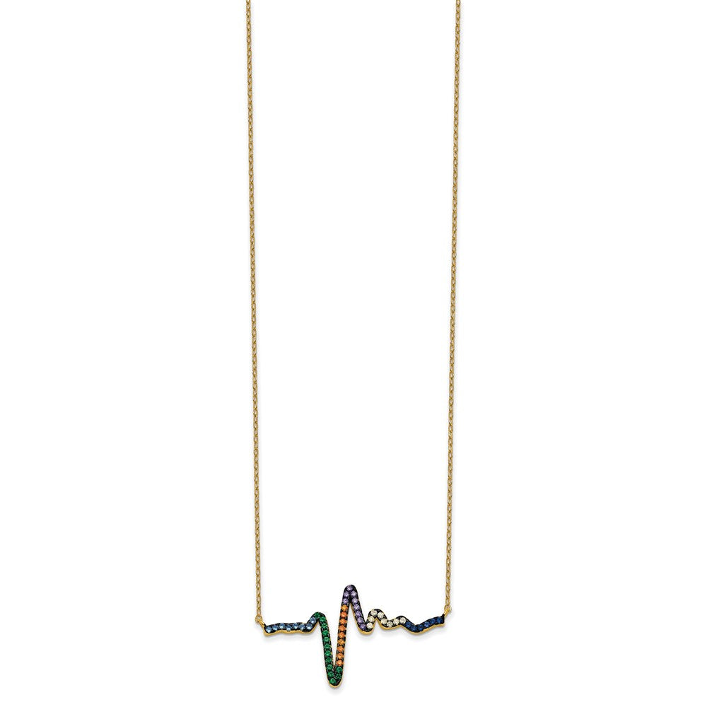 Sterling Silver Prizma Gold-Tone 14K Flash Gold-Plated 18 Inch Colorful Cz Heartbeat Necklace With 1 Extender