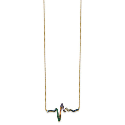 Sterling Silver Prizma Gold-Tone 14K Flash Gold-Plated 18 Inch Colorful Cz Heartbeat Necklace With 1 Extender