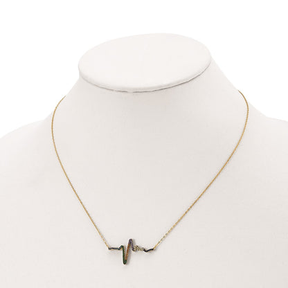 Sterling Silver Prizma Gold-Tone 14K Flash Gold-Plated 18 Inch Colorful Cz Heartbeat Necklace With 1 Extender