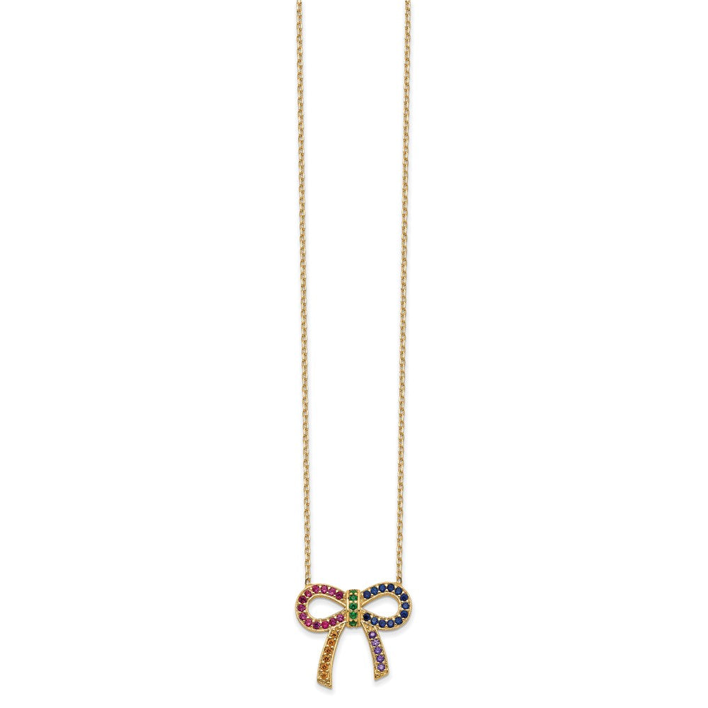 Sterling Silver Prizma Gold-Tone 14K Flash Gold-Plated 16 Inch Colorful Cz Bow Necklace With 2 Extender