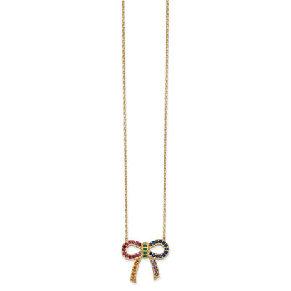 Sterling Silver Prizma Gold-Tone 14K Flash Gold-Plated 16 Inch Colorful Cz Bow Necklace With 2 Extender