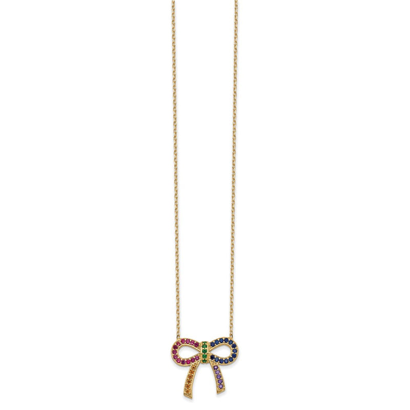 Sterling Silver Prizma Gold-Tone 14K Flash Gold-Plated 16 Inch Colorful Cz Bow Necklace With 2 Extender