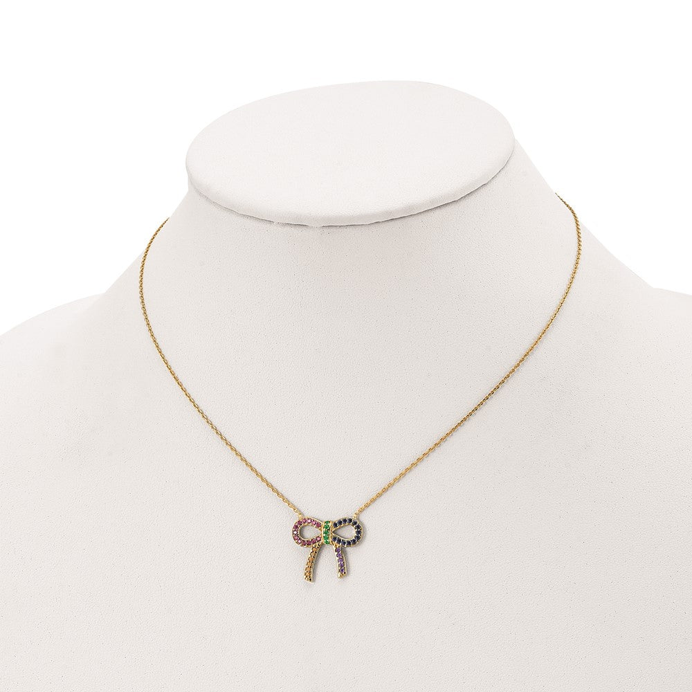 Sterling Silver Prizma Gold-Tone 14K Flash Gold-Plated 16 Inch Colorful Cz Bow Necklace With 2 Extender