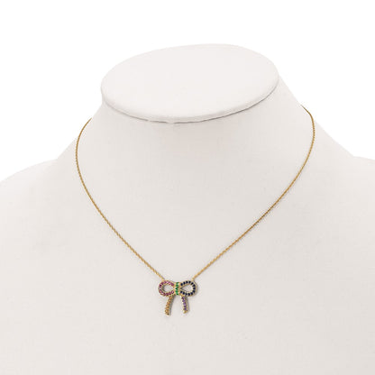Sterling Silver Prizma Gold-Tone 14K Flash Gold-Plated 16 Inch Colorful Cz Bow Necklace With 2 Extender
