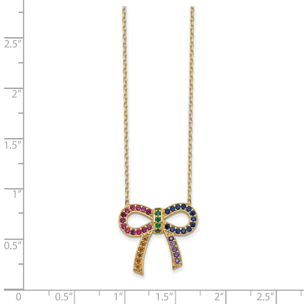 Sterling Silver Prizma Gold-Tone 14K Flash Gold-Plated 16 Inch Colorful Cz Bow Necklace With 2 Extender