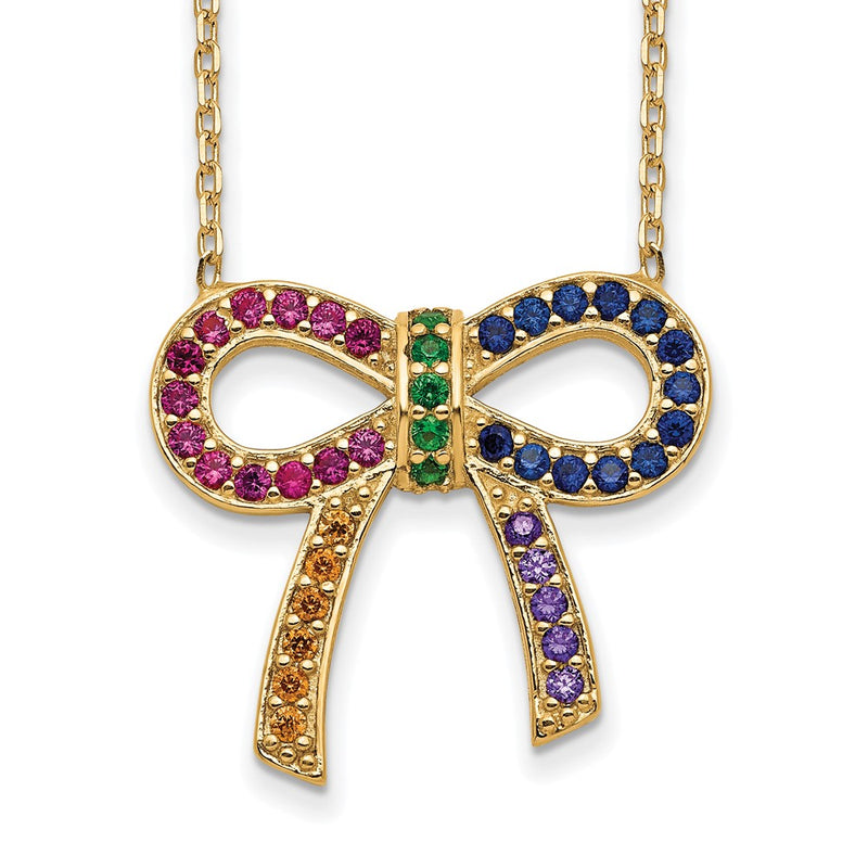 Sterling Silver Prizma Gold-Tone 14K Flash Gold-Plated 16 Inch Colorful Cz Bow Necklace With 2 Extender