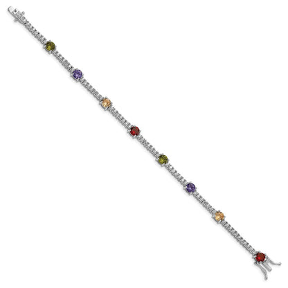 Sterling Silver Prizma Rhodium-Plated 7.5 Inch White And Colorful Round Cz Bracelet