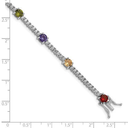 Sterling Silver Prizma Rhodium-Plated 7.5 Inch White And Colorful Round Cz Bracelet