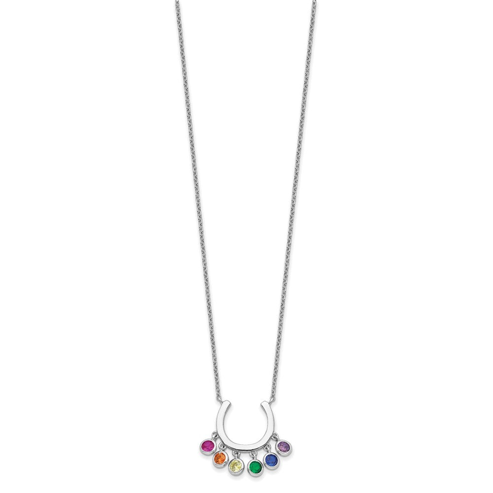 Sterling Silver Prizma Rhodium-Plated 16 Inch Colorful Cz Horseshoe Necklace With 2 Extender