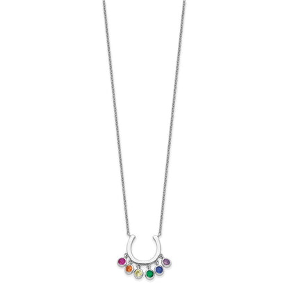 Sterling Silver Prizma Rhodium-Plated 16 Inch Colorful Cz Horseshoe Necklace With 2 Extender