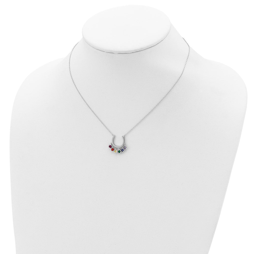 Sterling Silver Prizma Rhodium-Plated 16 Inch Colorful Cz Horseshoe Necklace With 2 Extender
