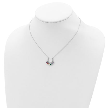 Sterling Silver Prizma Rhodium-Plated 16 Inch Colorful Cz Horseshoe Necklace With 2 Extender