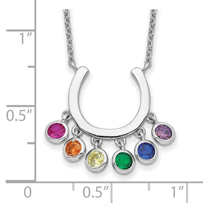 Sterling Silver Prizma Rhodium-Plated 16 Inch Colorful Cz Horseshoe Necklace With 2 Extender
