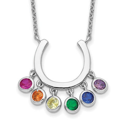 Sterling Silver Prizma Rhodium-Plated 16 Inch Colorful Cz Horseshoe Necklace With 2 Extender