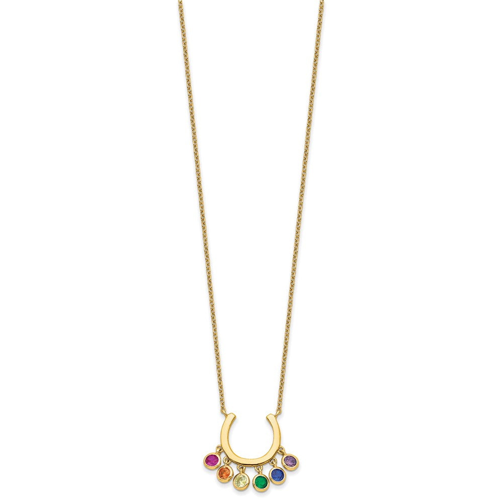 Sterling Silver Prizma Gold-Tone 14K Flash Gold-Plated 16 Inch Colorful Cz Horseshoe Necklace With 2 Extender