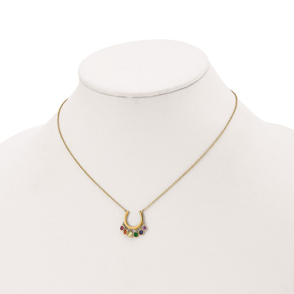 Sterling Silver Prizma Gold-Tone 14K Flash Gold-Plated 16 Inch Colorful Cz Horseshoe Necklace With 2 Extender