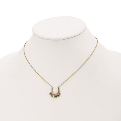 Sterling Silver Prizma Gold-Tone 14K Flash Gold-Plated 16 Inch Colorful Cz Horseshoe Necklace With 2 Extender